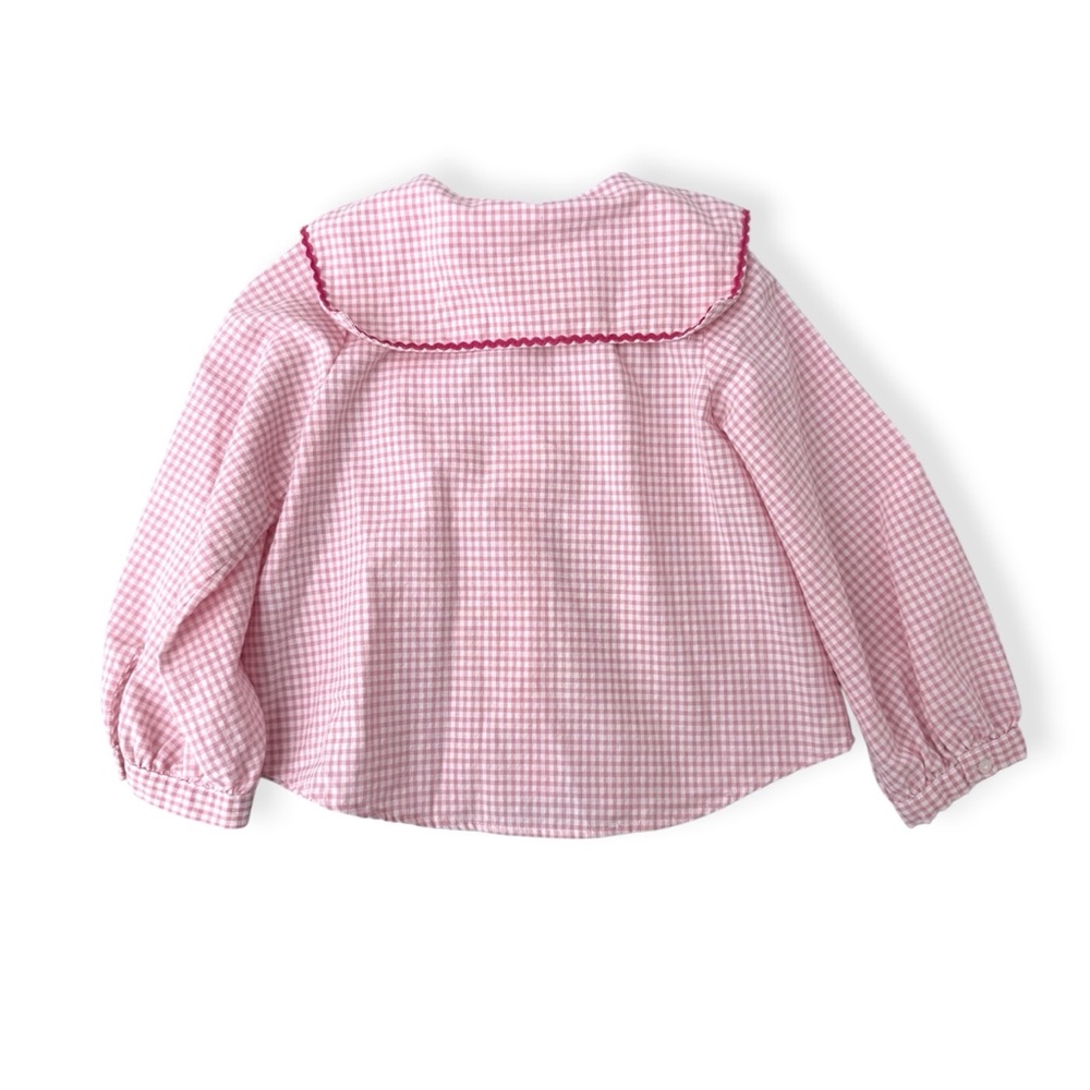 Zara Girls Pink Gingham Button-Up Blouse with Peter Pan Collar - Size 5 - Picture 8 of 9